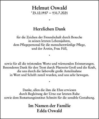 Traueranzeige von Helmut Oswald von vrm-trauer