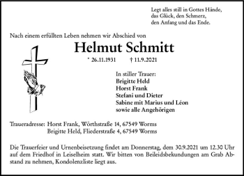 Traueranzeige von Helmut Schmitt von vrm-trauer