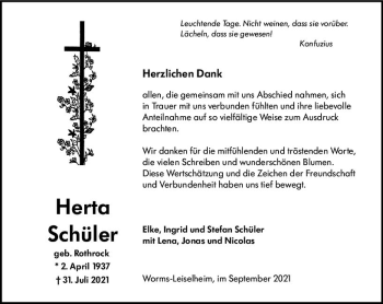 Traueranzeige von Herta Schüler von vrm-trauer