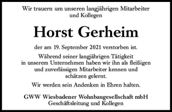 Traueranzeige von Horst Gerheim von vrm-trauer