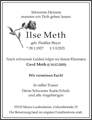 Traueranzeige von Ilse Meth von vrm-trauer