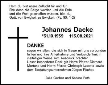 Traueranzeige von Johannes Dacke von vrm-trauer