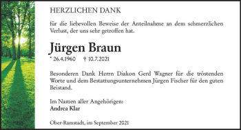 Traueranzeige von Jürgen Braun von vrm-trauer