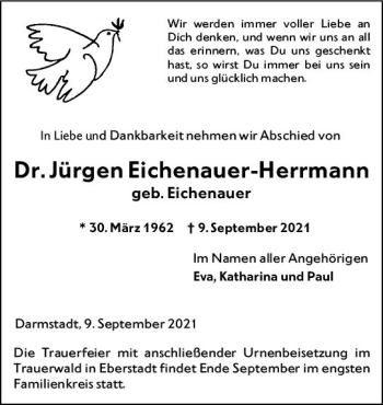 Traueranzeige von Jürgen Eichenauer-Herrmann von vrm-trauer