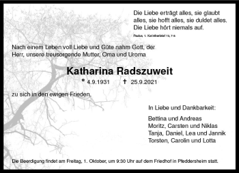 Traueranzeige von Katharina Radszuweit von vrm-trauer