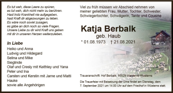 Traueranzeige von Katja Berbalk von vrm-trauer