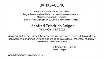 Traueranzeige von Manfred Friedrich Geiger von vrm-trauer