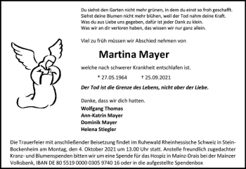 Traueranzeige von Martina Mayer von vrm-trauer