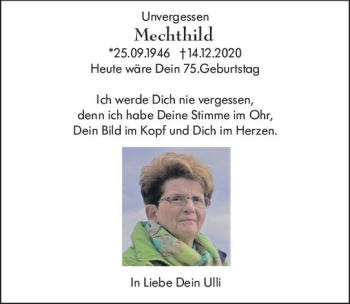 Traueranzeige von Mechthild Klinke von vrm-trauer
