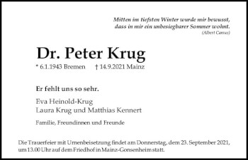Traueranzeige von Peter Krug von vrm-trauer
