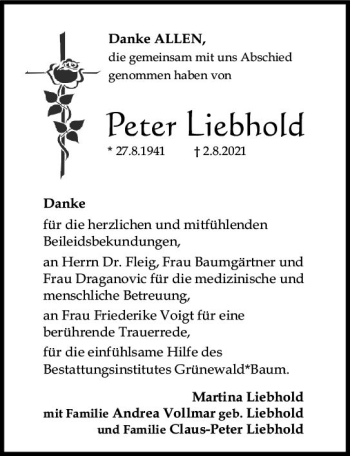 Traueranzeige von Peter Liebhold von vrm-trauer