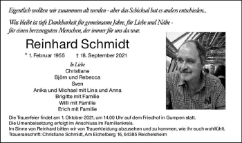 Traueranzeige von Reinhard Schmidt von vrm-trauer