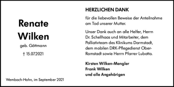 Traueranzeige von Renate Wilken von vrm-trauer
