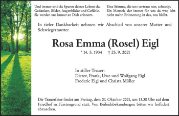 Traueranzeige von Rosa Emma Eigl von vrm-trauer