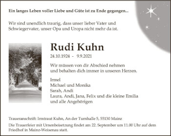 Traueranzeige von Rudi Kuhn von vrm-trauer