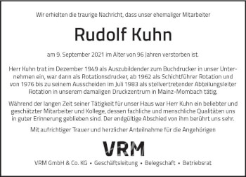 Traueranzeige von Rudolf Kuhn von vrm-trauer