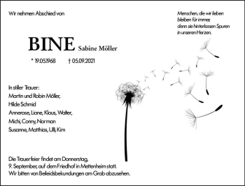 Traueranzeige von Sabine Möller von vrm-trauer