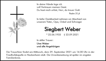 Traueranzeige von Siegbert Weber von vrm-trauer