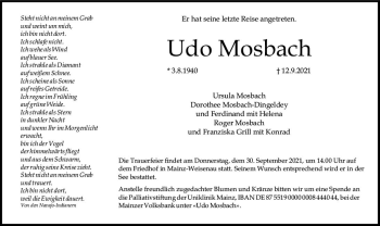 Traueranzeige von Udo Mosbach von vrm-trauer