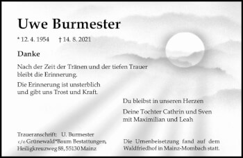Traueranzeige von Uwe Burmester von vrm-trauer
