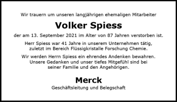 Traueranzeige von Volker Spiess von vrm-trauer