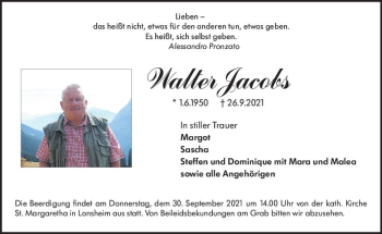 Traueranzeige von Walter Jacobs von vrm-trauer