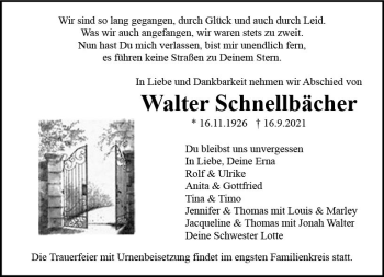 Traueranzeige von Walter Schnellbächer von vrm-trauer