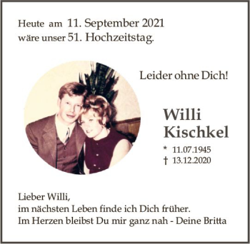 Traueranzeige von Willi Kischkel von vrm-trauer