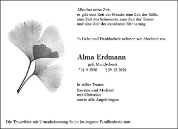 Traueranzeige von Alma Erdmann von vrm-trauer Groß-Gerauer Echo
