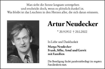 Traueranzeige von Artur Neudecker von vrm-trauer Wiesbadener Kurier