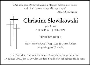 Traueranzeige von Christine Slowikowski von vrm-trauer Wormser Zeitung