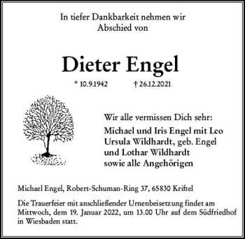 Traueranzeige von Dieter Engel von vrm-trauer Wiesbadener Kurier
