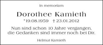 Traueranzeige von Dorothee Kamieth von vrm-trauer Darmstädter Echo