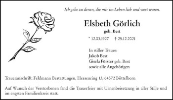Traueranzeige von Elsbeth Görlich von vrm-trauer Groß-Gerauer Echo