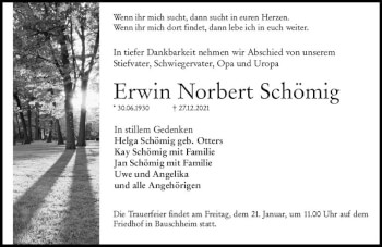 Traueranzeige von Erwin Norbert Schömig von vrm-trauer Rüsselsheimer Echo / MainSpitze