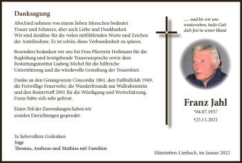 Traueranzeige von Franz Jahl von vrm-trauer Wiesbadener Kurier