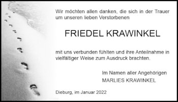 Traueranzeige von Friedel Krawinkel von vrm-trauer DieburgerAnzeiger/Groß-Zimmerner Lokala