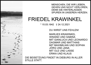 Traueranzeige von Friedel Krawinkel von vrm-trauer DieburgerAnzeiger/Groß-Zimmerner Lokala