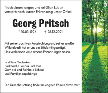 Traueranzeige von Georg Pritsch von vrm-trauer Odenwälder Echo