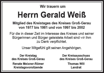 Traueranzeige von Gerald Weiß von vrm-trauer Groß-Gerauer Echo