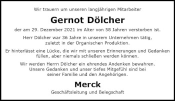 Traueranzeige von Gernot Dölcher von vrm-trauer Darmstädter Echo