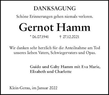 Traueranzeige von Gernot Hamm von vrm-trauer Groß-Gerauer Echo