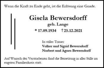 Traueranzeige von Gisela Bewersdorff von vrm-trauer AZ Mainz