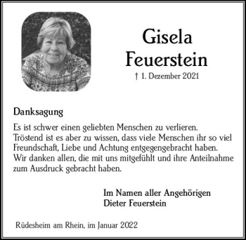 Traueranzeige von Gisela Feuerstein von vrm-trauer Wiesbadener Kurier