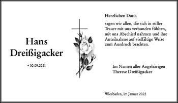 Traueranzeige von Hans Dreißigacker von vrm-trauer Wiesbadener Kurier