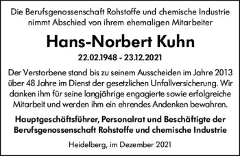 Traueranzeige von Hans-Norbert Kuhn von vrm-trauer Allgemeine  Zeitung Ingelheim-Bingen