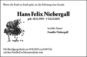Traueranzeige von Hans Felix Niebergall von vrm-trauer AZ Mainz