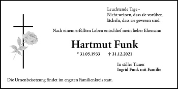 Traueranzeige von Hartmut Funk von vrm-trauer Wormser Zeitung