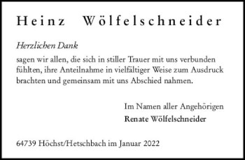 Traueranzeige von Heinz Wölfelschneider von vrm-trauer Odenwälder Echo