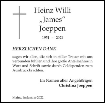 Traueranzeige von Heinz Willi Joeppen von vrm-trauer AZ Mainz